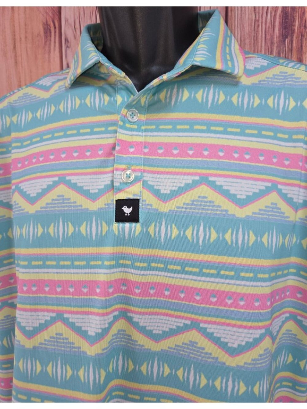 Bad Birdie Mens Aztec Pattern Polo Shirt Size Medium - Picture 4 of 8